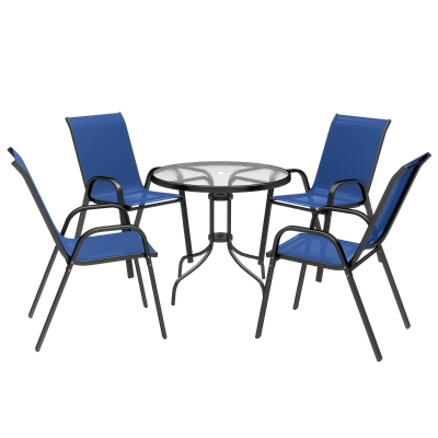 Outsunny 5-Piece Patio Set Steel Glass-Top Table Dark Blue
