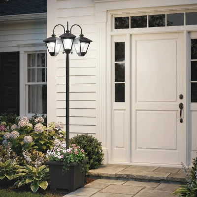 Outsunny Solar Lamp Post 3-Head Planter Black 185cm