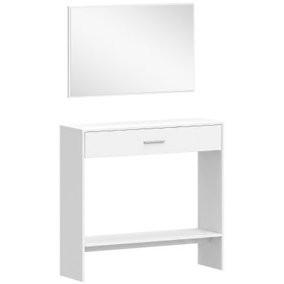 HOMCOM Recibidor de Entrada con Espejo Cajón y Estante Mueble de Recibidor para Pasillo 91,5x27,9x85,5 cm Blanco