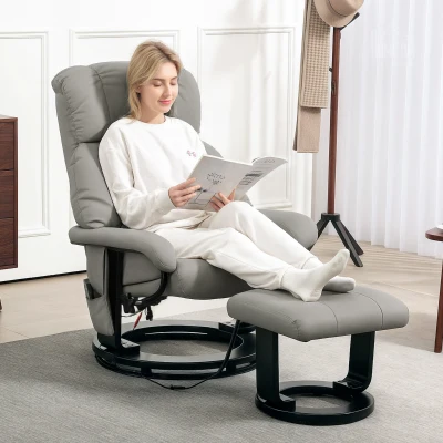 HOMCOM Poltrona Relax com Função de Massagem Poltrona para TV com Bolso Lateral Couro Sintético Cinza