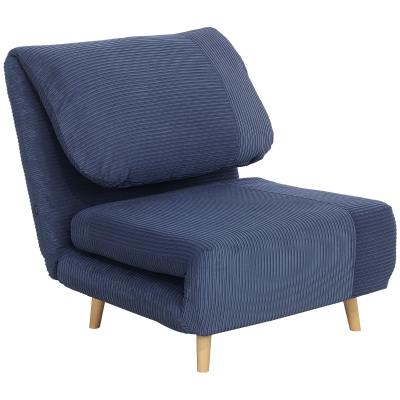 HOMCOM 2-in-1 Schlafsessel Gästebett, verstellbare  Kopfstütze Cord-Optik 82 cm x 87 cm x 89 cm Blau