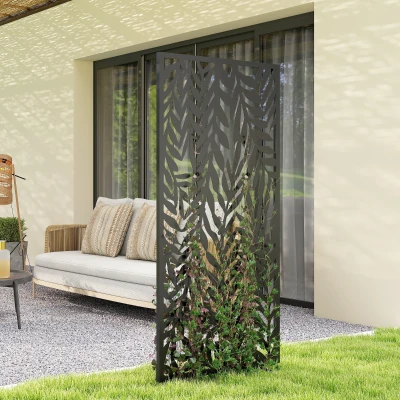 Outsunny Panneau Brise Vue Extérieur 130x65cm Motif Feuilles Noir