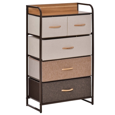 HOMCOM Cómoda para Dormitorio con 5 Cajones Plegables Parte Superior de Madera y Marco Metálico 58x29x99 cm Multicolor