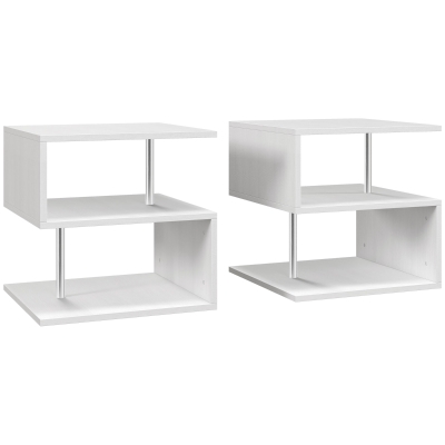 HOMCOM Wooden S Shape Coffee Table Set of 2 White