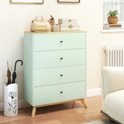 HOMCOM 4 Drawer Storage Cabinet Bedroom Oak Light Green