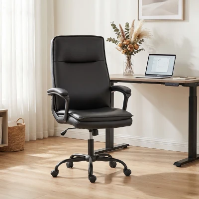 Scaun de Birou Ergonomic din Piele PU, Rotativ, Funcție Legănare, Negru