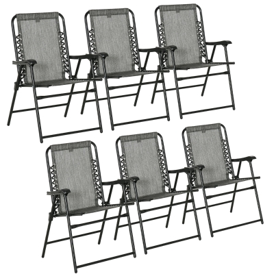 Outsunny Set of 6 Folding Patio Chairs Grey