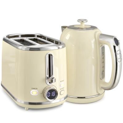HOMCOM Set fierbător și prăjitor cu ecran LED, fierbător 1,7 L cu funcție menținere 3 ore, crem