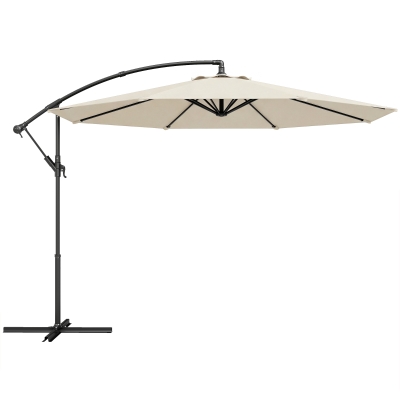 Outsunny Parasol Excéntrico Ø300 cm con Base Cruzada Toldo Ajustable y Manivela UPF30+ para Terraza Patio Blanco Crema