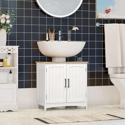 kleankin Mueble para Debajo del Lavabo Armario de Suelo para Baño de Madera Estilo Moderno 60x30x60 cm Blanco