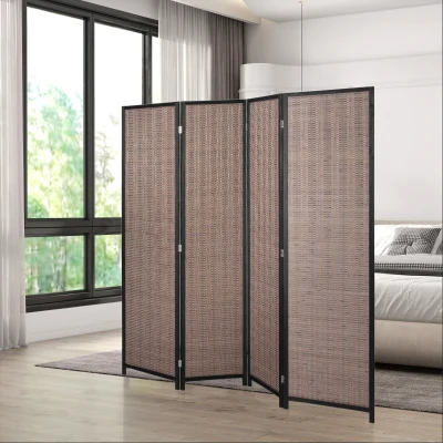 HOMCOM Biombo em Madeira Separador de Ambientes Divisória Dobrável 4 Painéis 180x180 cm Castanho