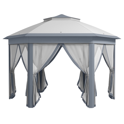 Outsunny Carpa Plegable 4x3,4 m con Doble Techo 6 Mosquiteras Extraíbles y Bolsa de Transporte Anti-UV Gris