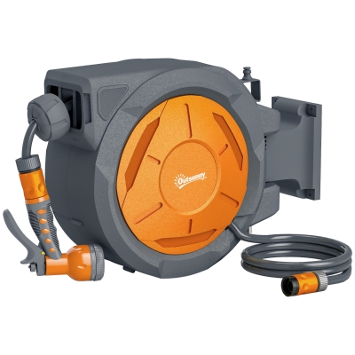 Outsunny Wall-Mounted Hose Reel 30+2m Auto Orange