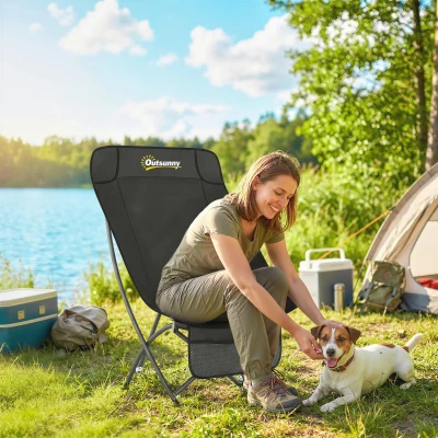 Outsunny Heavy-Duty Folding Camping Chair with Pocket Black