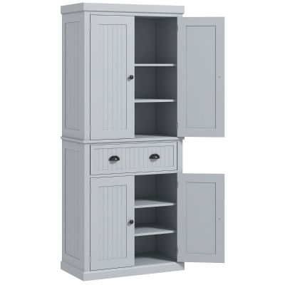 HOMCOM Armário de Cozinha Armário com Múltiplos Compartimentos Prateleiras Ajustáveis 4 Portas Grande Gaveta 76,2x40,2x183 cm Cinza