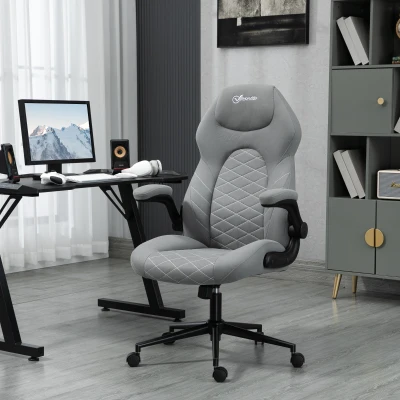 Vinsetto Bürostuhl mit Rückenlehne, höhenverstellbar, klappbare Armlehnen, Wippfunktion, Hellgrau