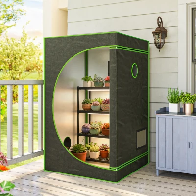 Outsunny Grow Tent 600D Mylar with Window Black 120x120x200cm