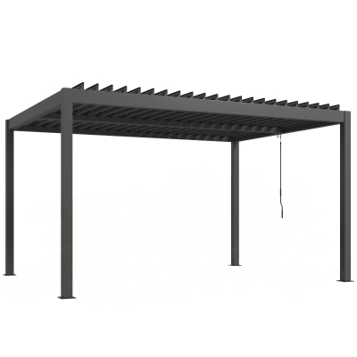 Outsunny Pergola Aluminium 4x3m Lames Orientables Gris Foncé