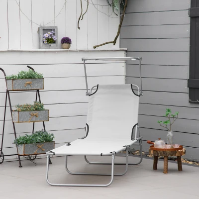 Outsunny Set de 2 Tumbonas de Jardín Reclinables con Toldo Desmontable y Respaldo Ajustable en 4 Niveles 187x58x36cm Gris Claro