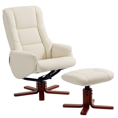 HOMCOM PU Leather Rocking Recliner Chair with Footstool Cream