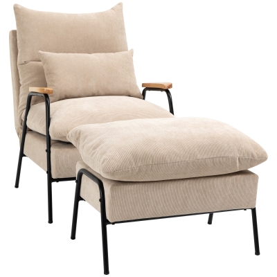 HOMCOM Sillón de Relax con Reposapiés Sillón Reclinable con Respaldo Ajustable Tapizado en Pana 68x91,5x88 cm Beige