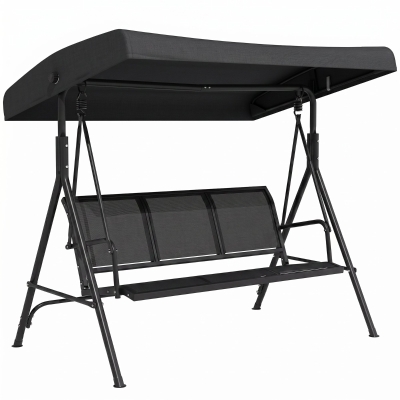 Outsunny Columpio de Jardín Exterior de 3 Plazas con Toldo Reclinable Respaldo Transpirable Marco de Acero 175x118x159 cm Negro