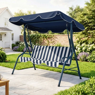 Outsunny Balancín de Exterior con Toldo Ajustable en Ángulo Impermeable y Marco de Acero para Patio Balcón 170x110x153 cm Azul