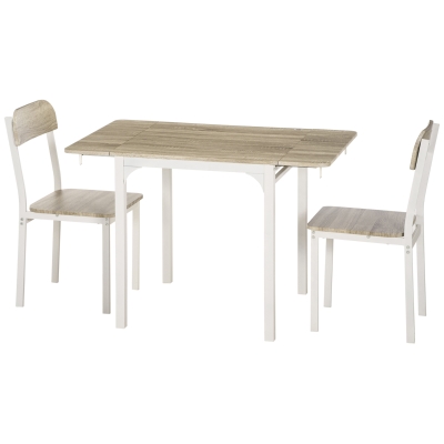 HOMCOM Conjunto de 2 Peças Mesa de Jantar Dobrável com 2 Cadeiras Mesa Dobrável 110x70x75 cm Branco e Natural