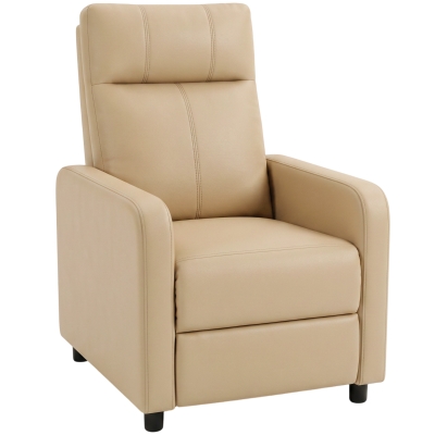 HOMCOM Kippbarer Relaxsessel, PU-Relaxsessel mit Fußstütze, Push-Back Rückenlehne, Beige