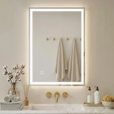 HOMCOM Badspiegel Badezimmerspiegel Wandspiegel LED´s. Berührungsschalter, Weiß