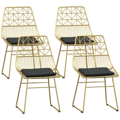 HOMCOM Dining Chairs Set of 4 Metal Velvet Cushion Gold