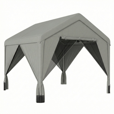 Outsunny Pavillon 3x3m Gris Acier Galvanisé avec Rideaux
