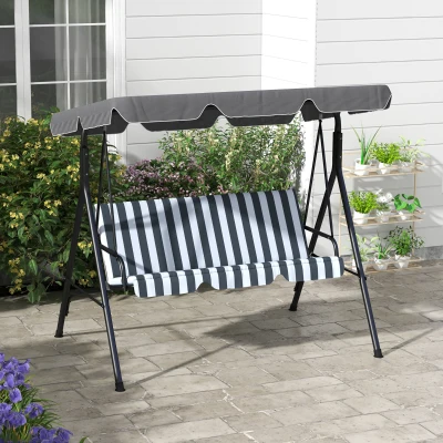 Outsunny Balancín de Jardín Exterior Columpio de 3 Plazas con Toldo Ajustable y Marco de Acero 172x110x153 cm Gris y Blanco