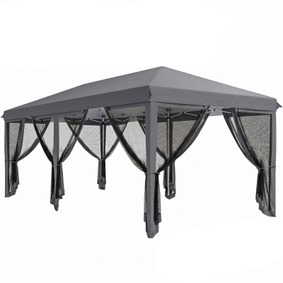 Outsunny 6 x 3m Pop Up Gazebo - Outdoor Canopy Shelter, Marquee Party Wedding Tent with 6 Mesh Walls and Carry Bag, Grey