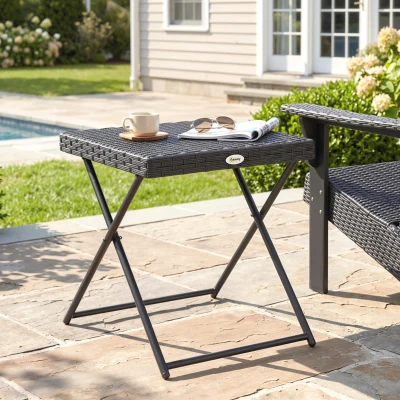 Outsunny Folding Rattan Table Black