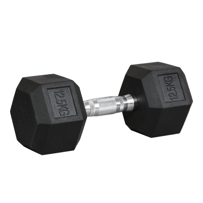 HOMCOM Mancuerna Hexagonal 12,5 kg de Hierro Fundido Pesas de Acero Recubiertas de Goma para Entrenamiento en Casa Gimnasio
