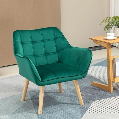 HOMCOM Butaca de Salón Moderna Tapizado en Terciopelo con Patas de Madera Sillón Relax para Sala de Estar Verde