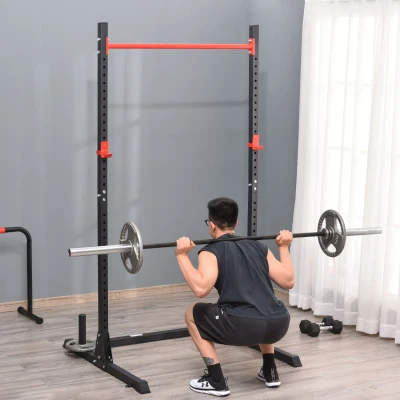 HOMCOM Squat Rack Acier Réglable 32 Niveaux Barre Noir