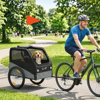 PawHut Rimorchio Bici per Cani Taglia Media Pieghevole, Grigio