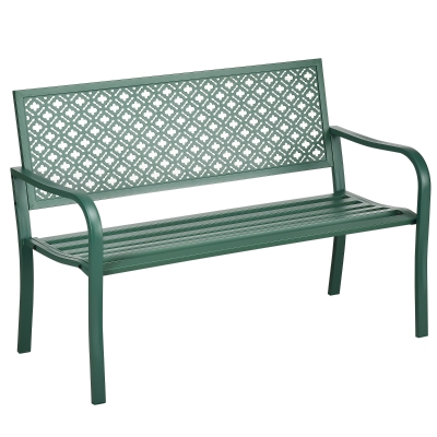 Outsunny 2-Seater Metal Garden Bench Outdoor Patio Loveseat for Porch