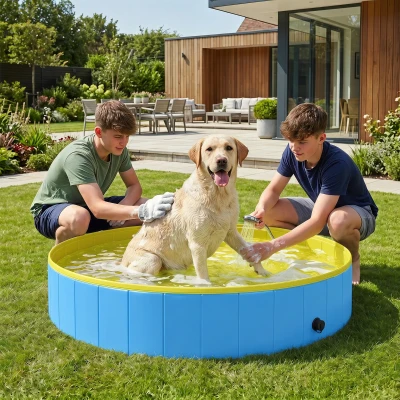 PawHut Faltbarer Hundepool für Große und Extra Große Hunde, mit Anti-Rutsch-Boden für Enten, Innen- und Außen, 160x30cm