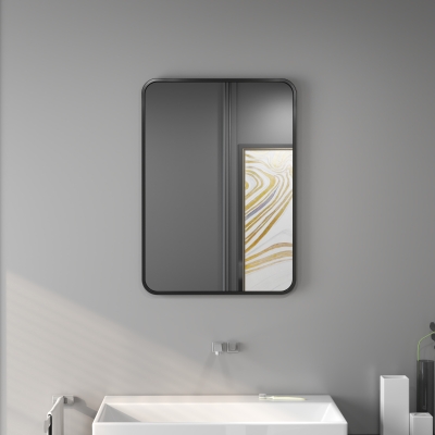 HOMCOM Specchio Bagno con Cornice in Metallo 50x2.5x70 cm Nero
