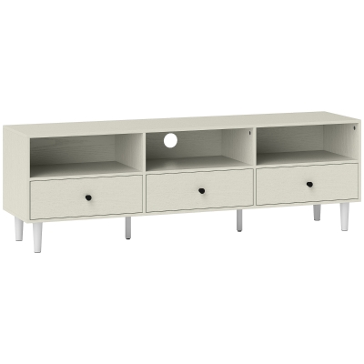 HOMCOM Meuble TV 75" Blanc avec Tiroirs et Étagères