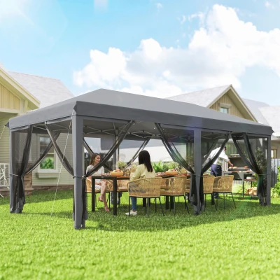 Outsunny 6 x 3m Pop Up Gazebo - Outdoor Canopy Shelter, Marquee Party Wedding Tent with 6 Mesh Walls and Carry Bag, Grey