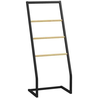 HOMCOM Portasciugamani a 4 Sbarre in Acciaio e Bambù 40.5x28x98cm