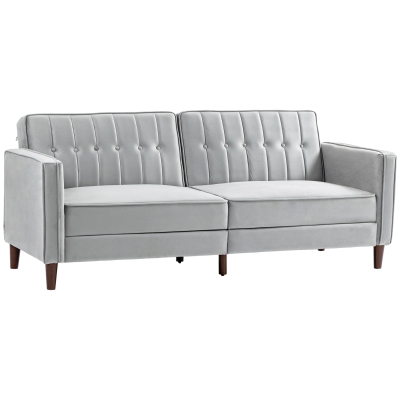 HOMCOM Modern Convertible Sofa Light Grey Tufted Loveseat