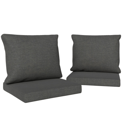 Outsunny Lot 4 Coussins Chaise Extérieur Gris Foncé Housses Lavables