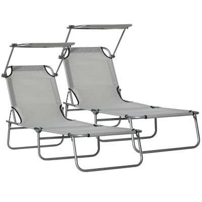 Outsunny Set de 2 Tumbonas de Jardín Reclinables con Toldo Desmontable y Respaldo Ajustable en 4 Niveles 187x58x36cm Gris Claro