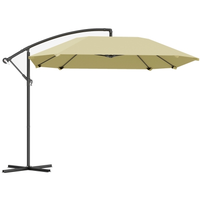Outsunny Ampelschirm Alu Ø 260 cm Sonnenschirm, wasserdicht Kurbelschirm mit Ständer, Kurbel, Beige