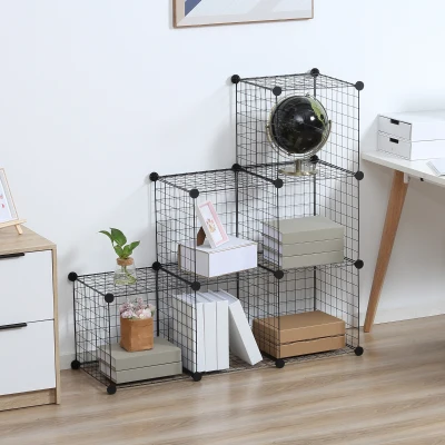 HOMCOM Estante de cubos metálica, armário de cubos ajustável para roupas, livros, brinquedos, flexível, 109L x 37B x 109H cm, preto